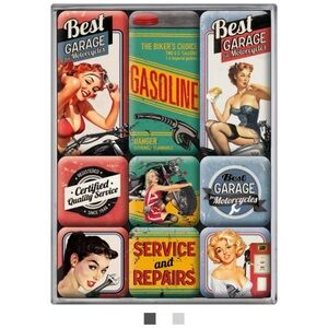 Retro Garage Pinup Magnet Set of 9 Vintage Gasoline & Service Art